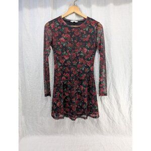 Stradivarius women's size medium short sheer rose dress bodycon black and red K2